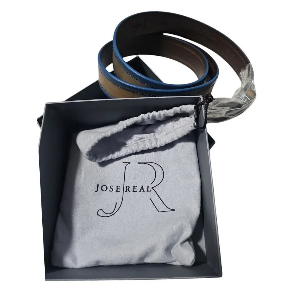 Jose Real Premium Leather Belt Brown and Blue Dress Belt Designer‎ Luxury 40S